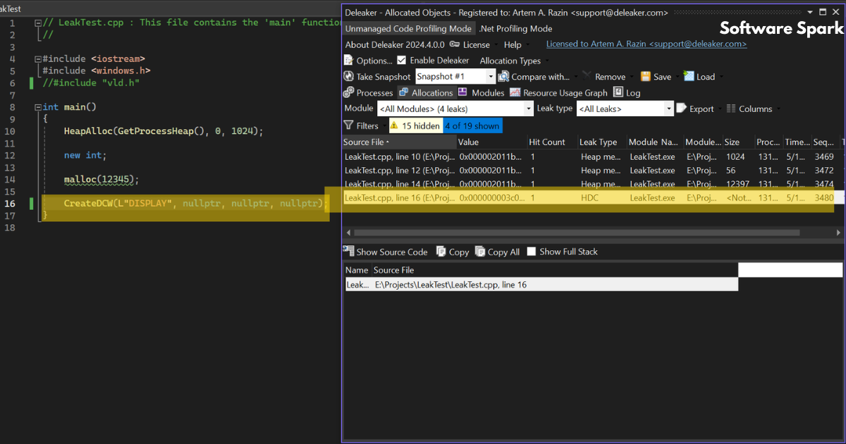 Windows Leaks Detector- Memory Leak Detection